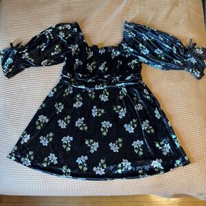 EUC Anthropologie (Hutch) Velvet Black Floral Print Mini Dress | Women’s Plus 2X